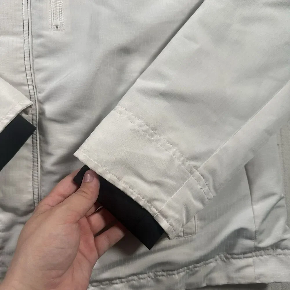 Hollister Mens All Weather Jacket Size M White Black Hooded Windbreaker Coat